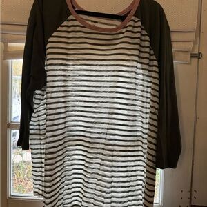 EVRI Green and Pink Striped Long Sleeve Tee